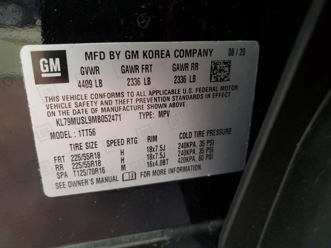 2021 Chevrolet Trailblazer Rs VIN: KL79MUSL9MB052471 Lot: 70471105