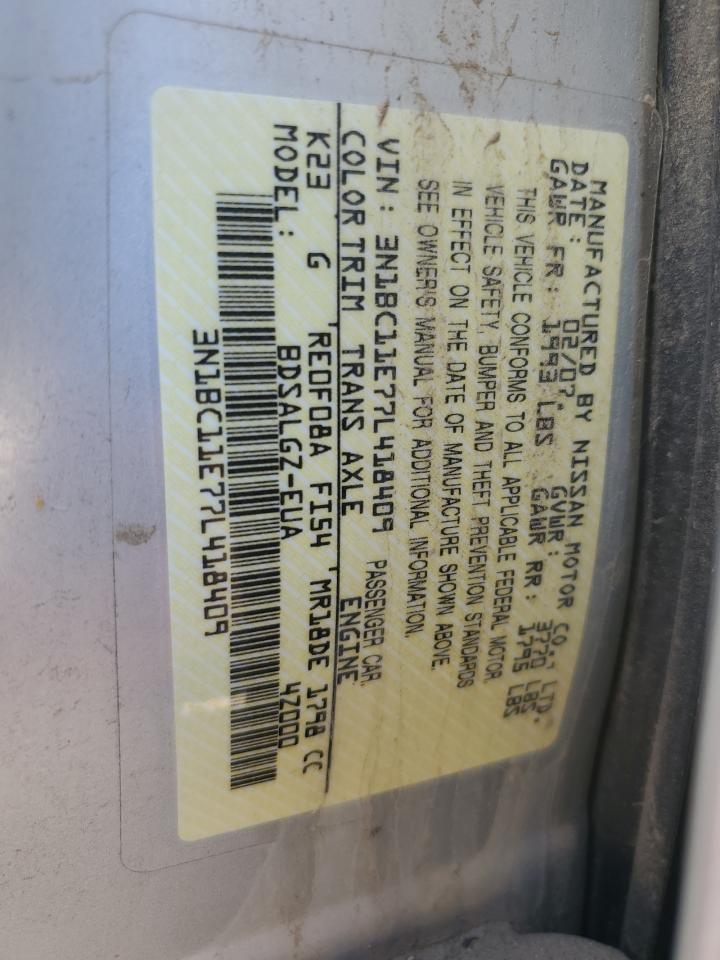 2007 Nissan Versa S VIN: 3N1BC11E77L418409 Lot: 86514485