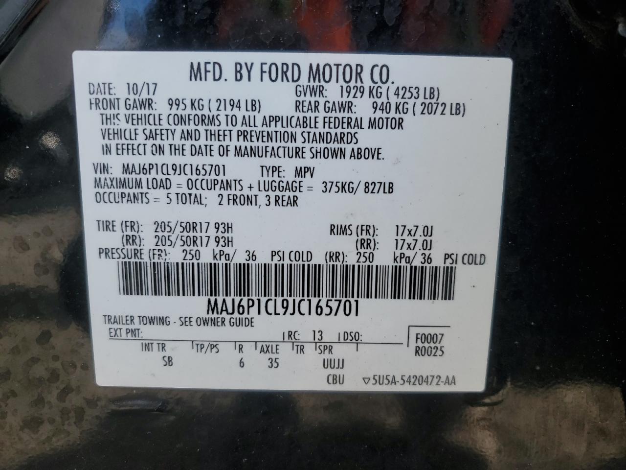 2018 Ford Ecosport Ses VIN: MAJ6P1CL9JC165701 Lot: 89615265