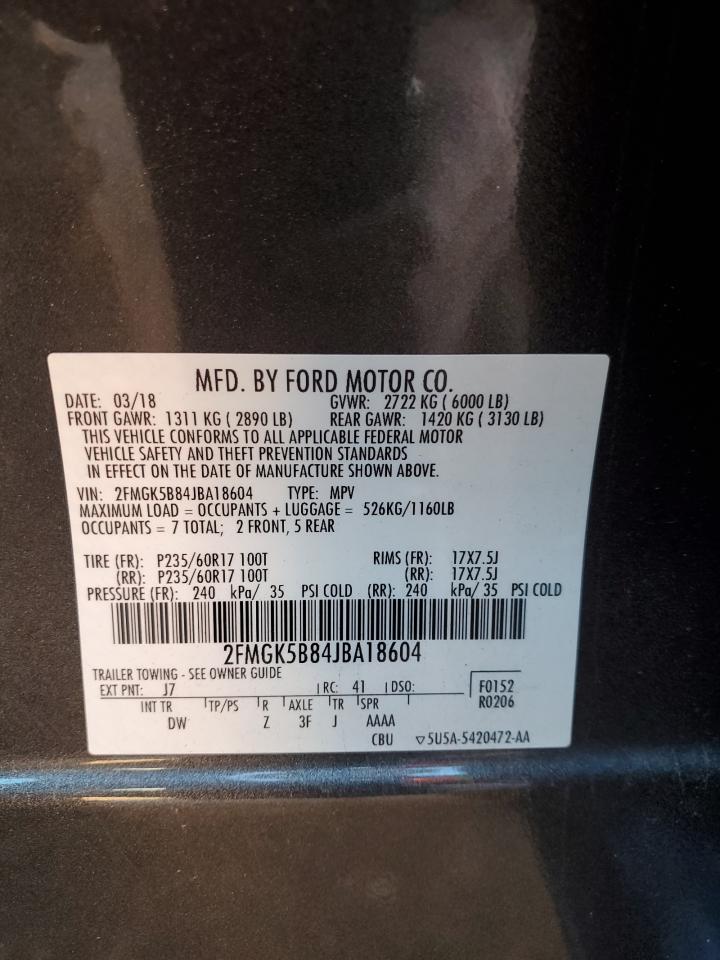 2018 Ford Flex Se VIN: 2FMGK5B84JBA18604 Lot: 89450605