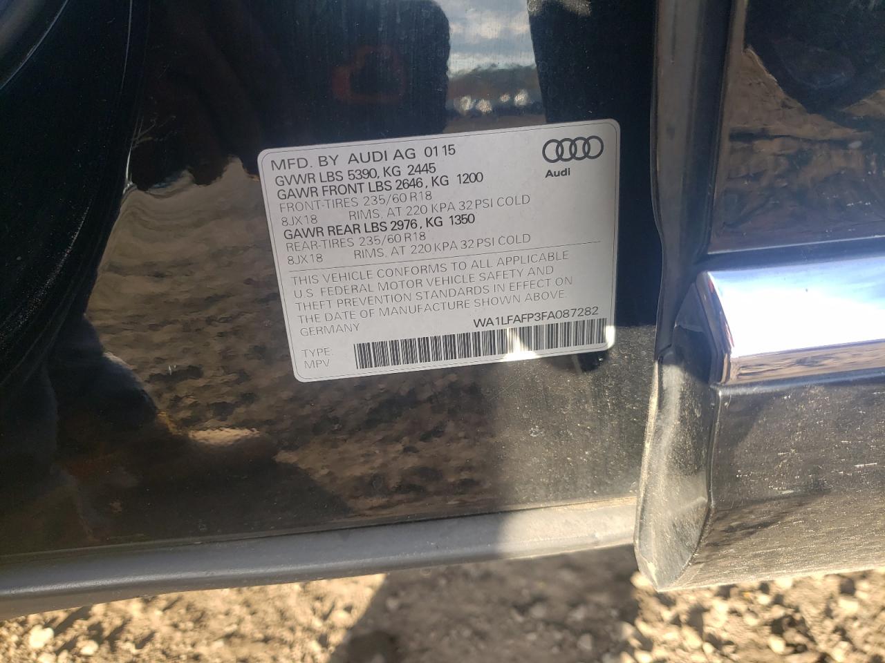 2015 Audi Q5 Premium Plus VIN: WA1LFAFP3FA087282 Lot: 89911715