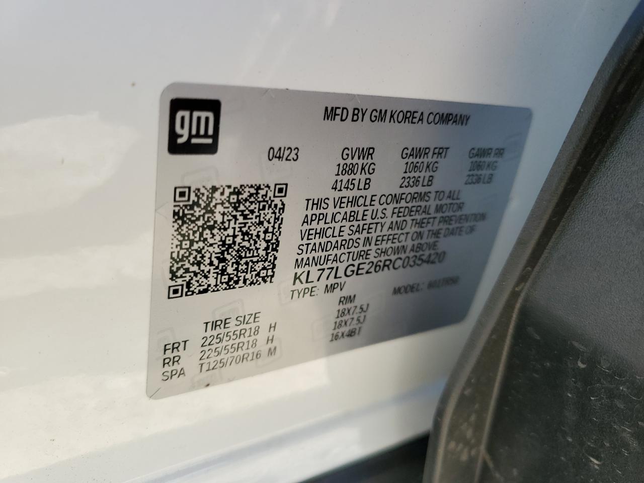 2024 Chevrolet Trax 1Rs VIN: KL77LGE26RC035420 Lot: 85330145