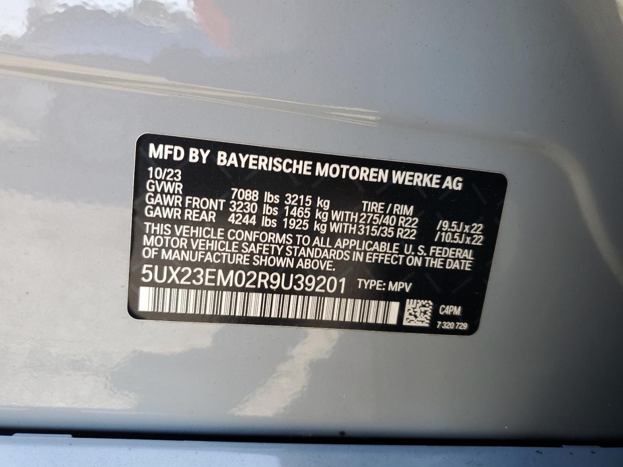 2024 BMW X7 xDrive40I VIN: 5UX23EM02R9U39201 Lot: 87480065