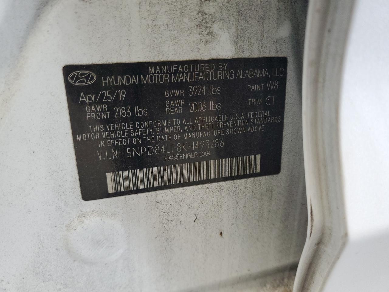 2019 Hyundai Elantra Sel VIN: 5NPD84LF8KH493286 Lot: 89576295