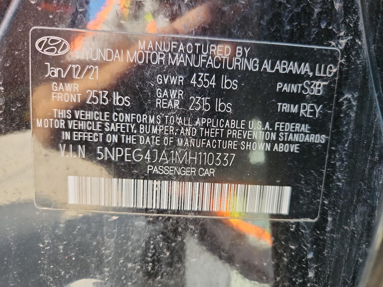 2021 Hyundai Sonata Se VIN: 5NPEG4JA1MH110337 Lot: 86709795