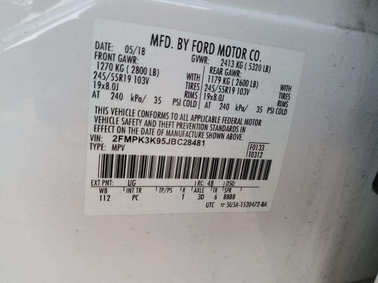 2018 Ford Edge Titanium VIN: 2FMPK3K95JBC28481 Lot: 87454105