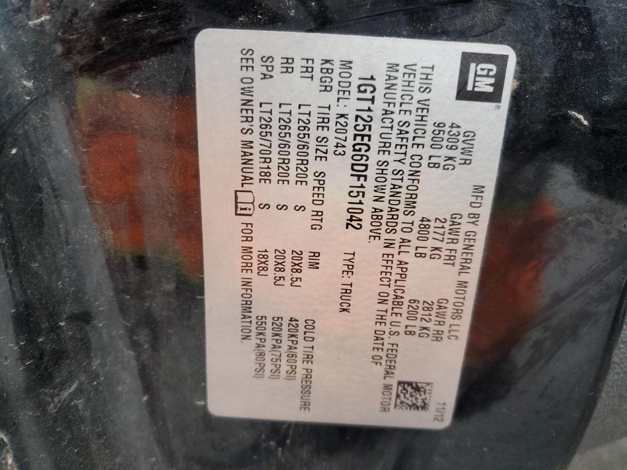 2013 GMC Sierra K2500 Denali VIN: 1GT125EG6DF151042 Lot: 90211365