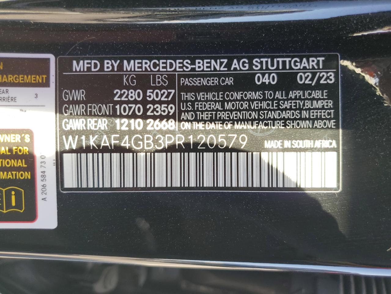 2023 Mercedes-Benz C 300 VIN: W1KAF4GB3PR120579 Lot: 84040085
