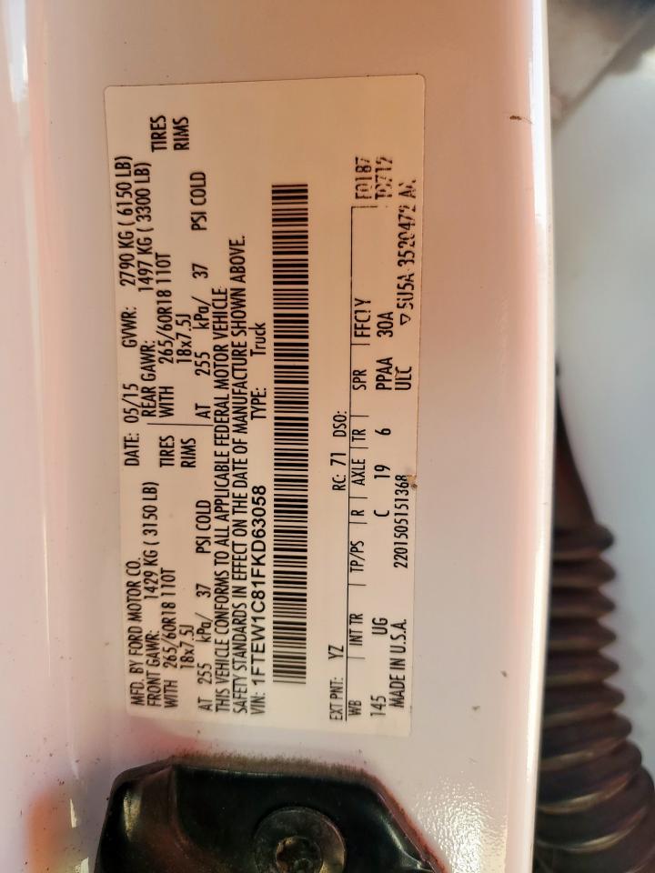 2015 Ford F150 Supercrew VIN: 1FTEW1C81FKD63058 Lot: 82261875