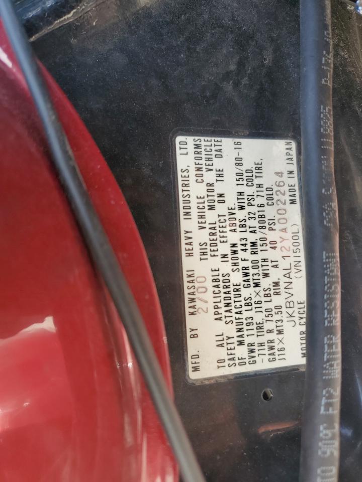 2000 Kawasaki Vn1500 L VIN: JKBVNAL12YA002264 Lot: 84795645