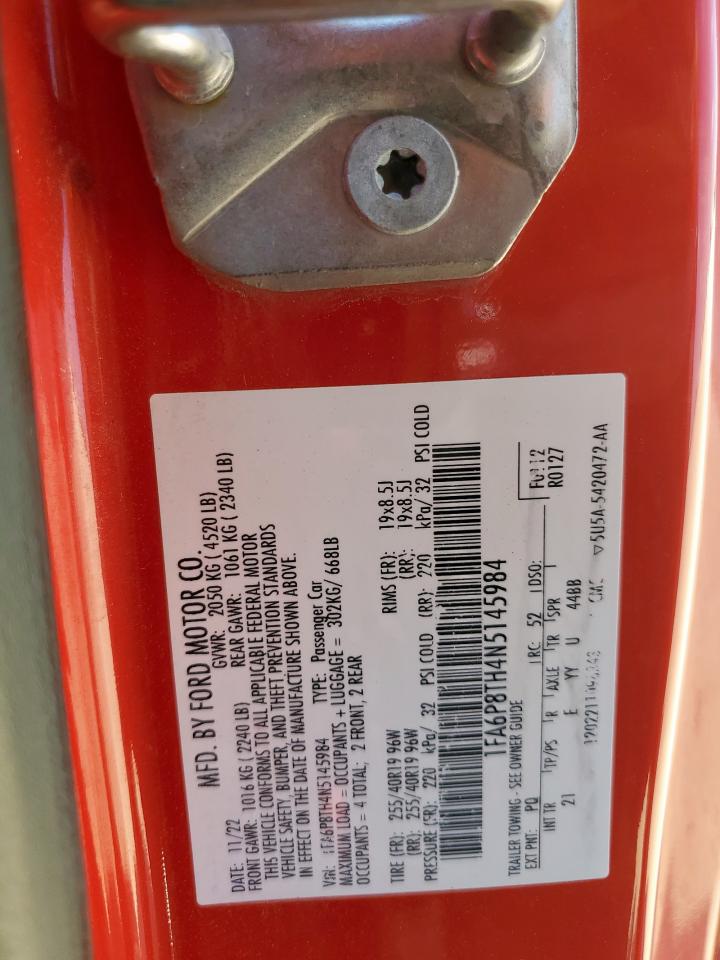 2022 Ford Mustang VIN: 1FA6P8TH4N5145984 Lot: 81847505