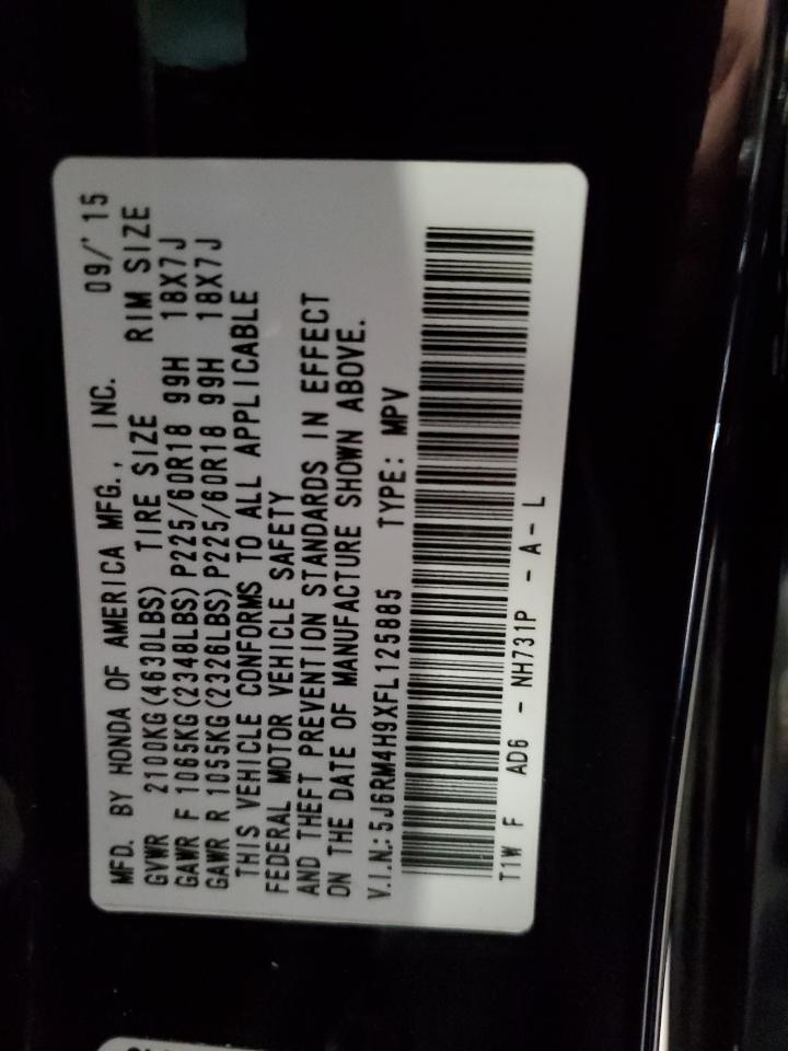 2015 Honda Cr-V Touring VIN: 5J6RM4H9XFL125885 Lot: 83823315