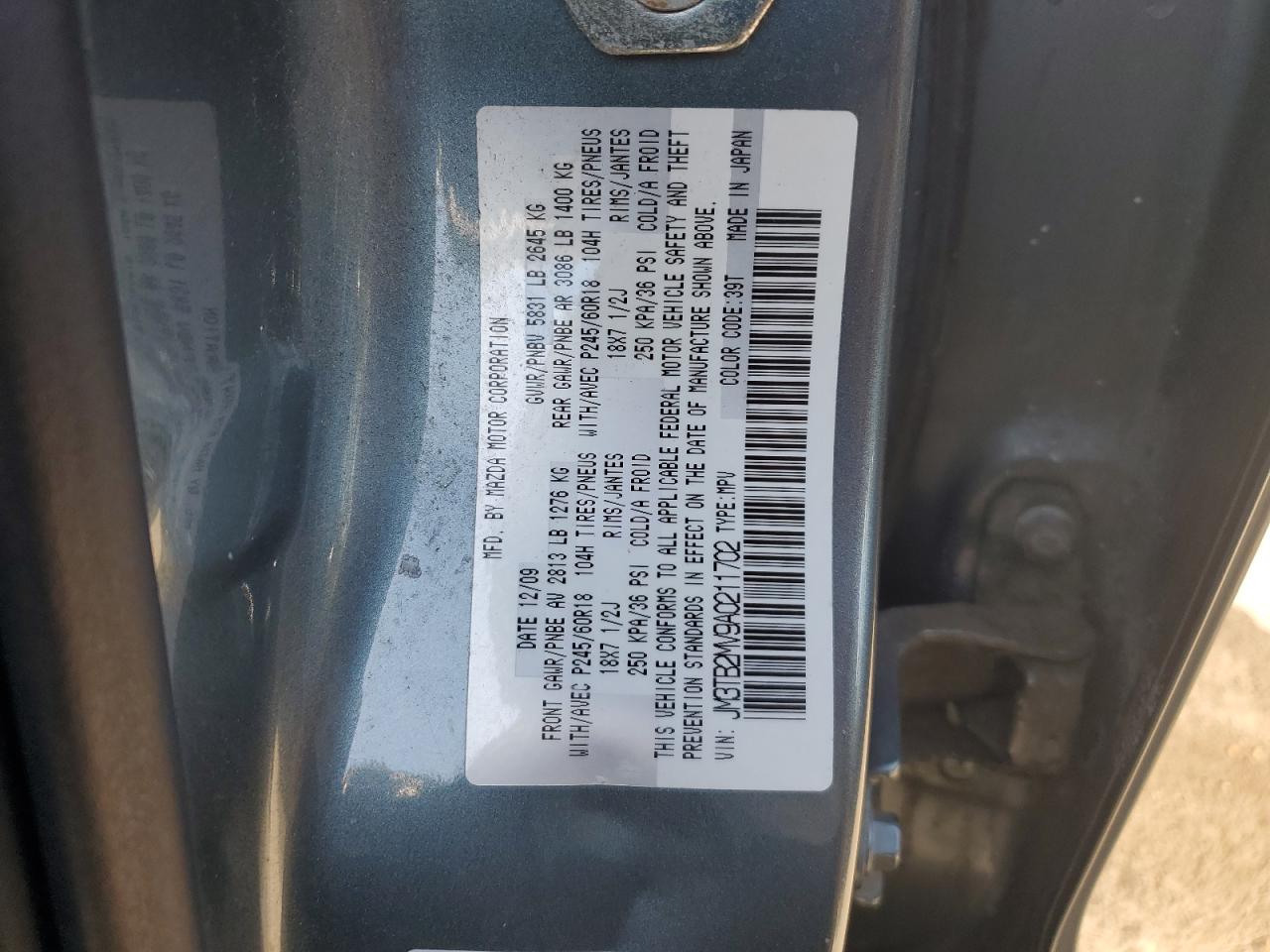 2010 Mazda Cx-9 VIN: JM3TB2MV9A0211702 Lot: 84483955