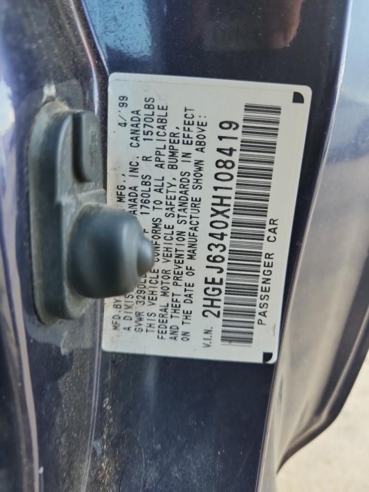 1999 Honda Civic Dx VIN: 2HGEJ6340XH108419 Lot: 82760225