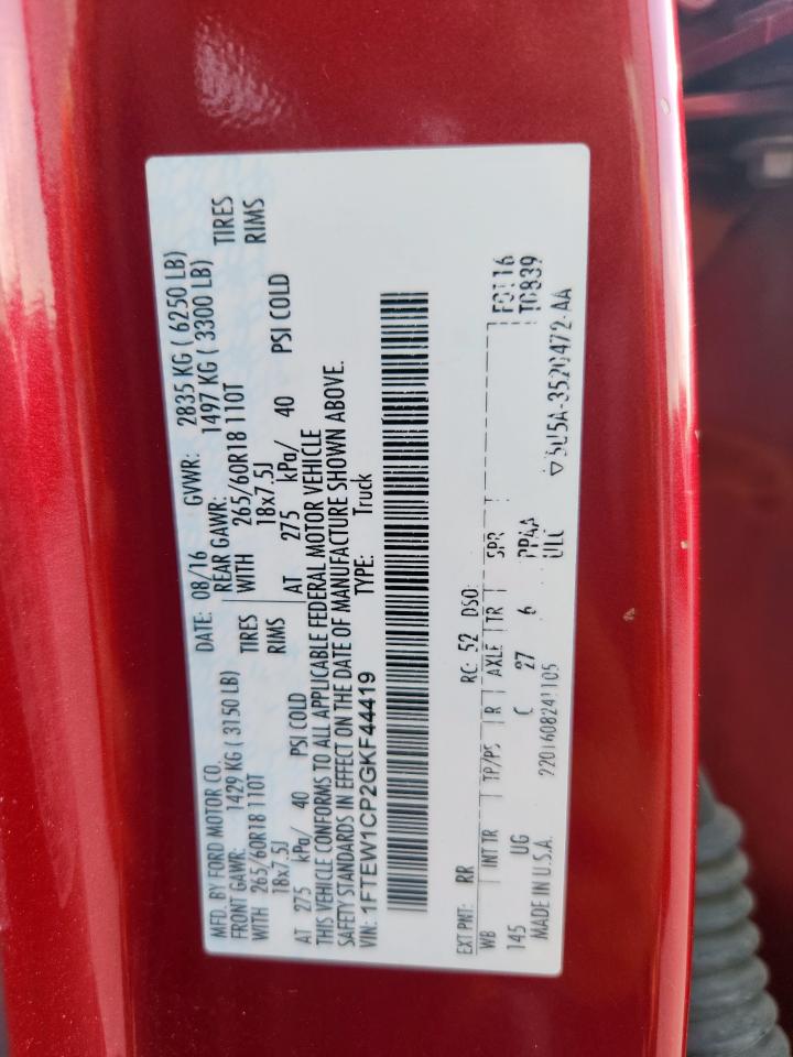 2016 Ford F150 Supercrew VIN: 1FTEW1CP2GKF44419 Lot: 85883115