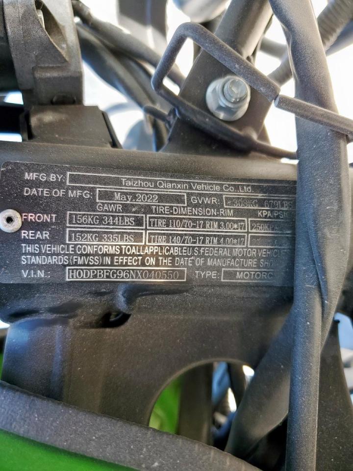 2022 Other Automobile 250 Cc VIN: H0DPBFG96NX040550 Lot: 82423195