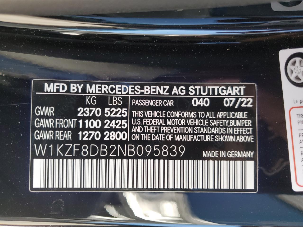 2022 Mercedes-Benz E 350 VIN: W1KZF8DB2NB095839 Lot: 86660265