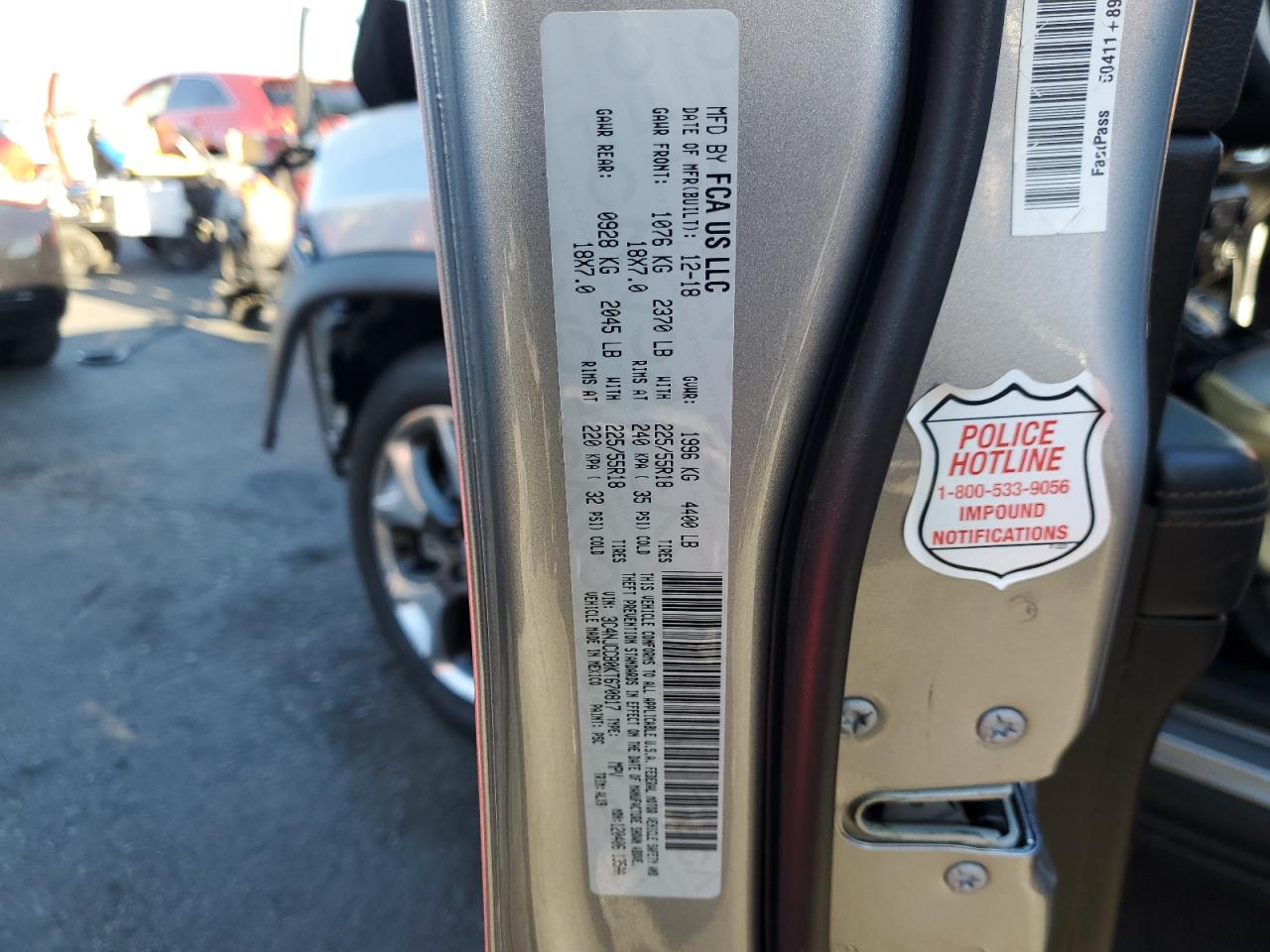 2019 Jeep Compass Limited VIN: 3C4NJCCB0KT670817 Lot: 85393485