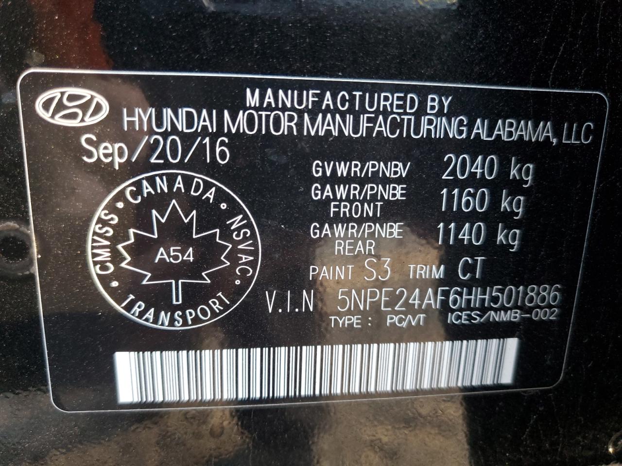 2017 Hyundai Sonata Se VIN: 5NPE24AF6HH501886 Lot: 85151225