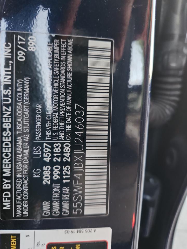 2018 Mercedes-Benz C 300 VIN: 55SWF4JBXJU246037 Lot: 82549015