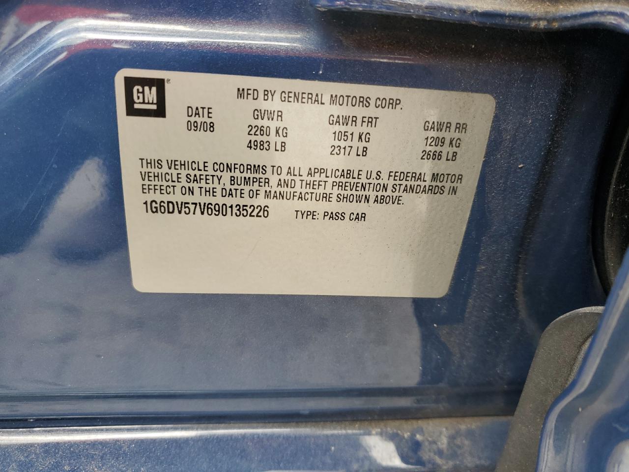 2009 Cadillac Cts Hi Feature V6 VIN: 1G6DV57V690135226 Lot: 84811805
