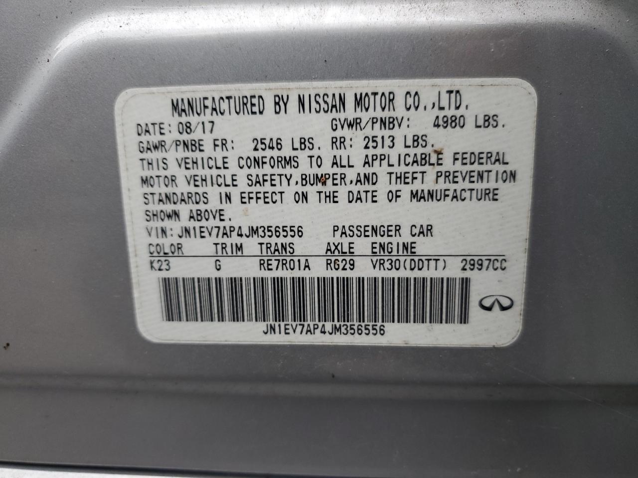 2018 Infiniti Q50 Luxe VIN: JN1EV7AP4JM356556 Lot: 85547245