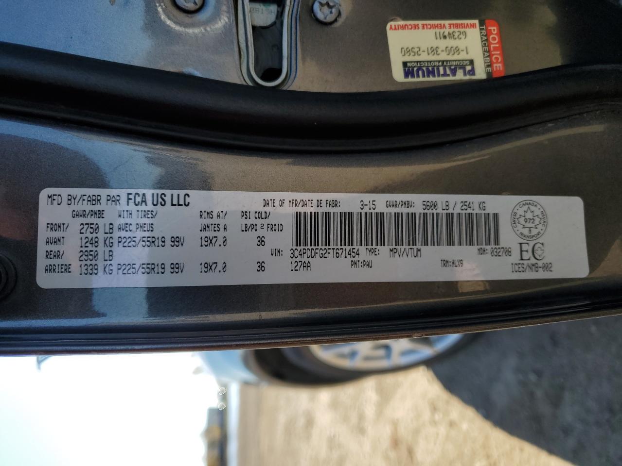 2015 Dodge Journey R/T VIN: 3C4PDDFG2FT671454 Lot: 86496615