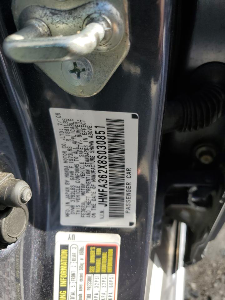 2008 Honda Civic Hybrid VIN: JHMFA362X8S030851 Lot: 86081815