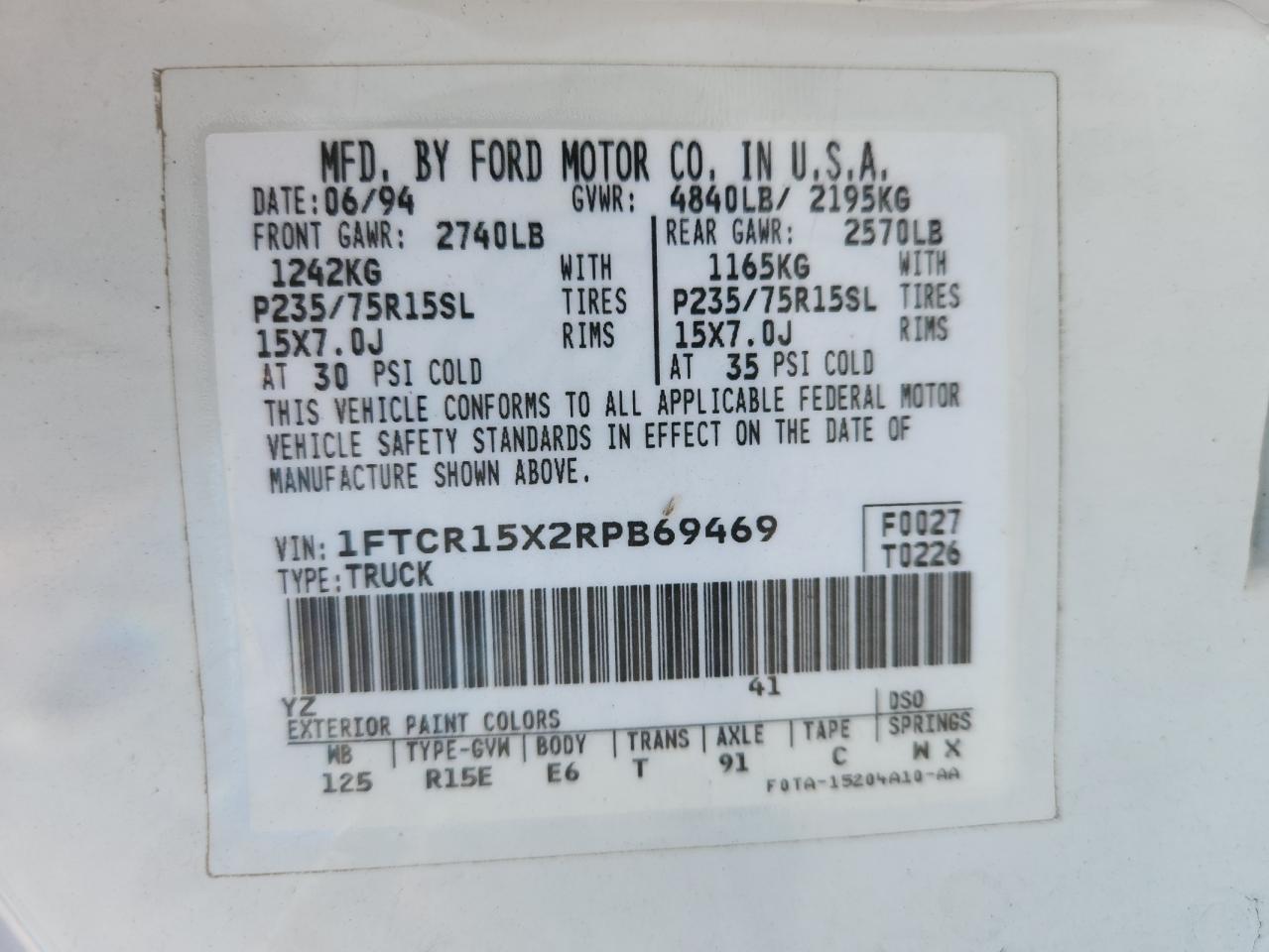 1994 Ford Ranger Super Cab VIN: 1FTCR15X2RPB69469 Lot: 86823735