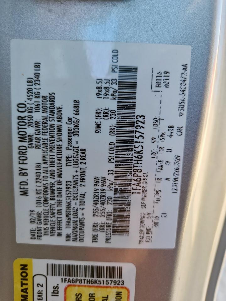 2019 Ford Mustang VIN: 1FA6P8TH6K5157923 Lot: 84945405