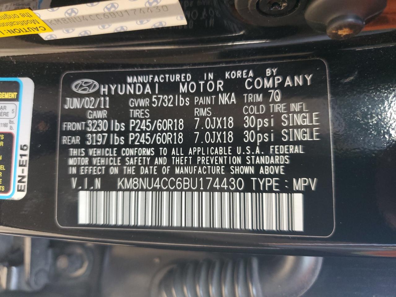 2011 Hyundai Veracruz Gls VIN: KM8NU4CC6BU174430 Lot: 84798815