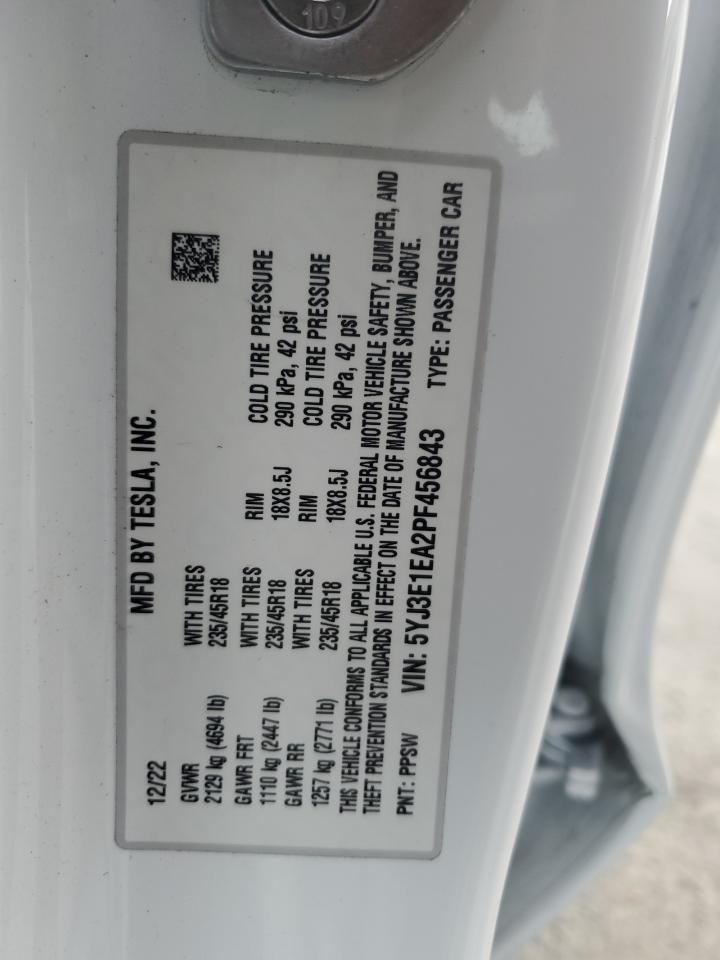 2023 Tesla Model 3 VIN: 5YJ3E1EA2PF456843 Lot: 85265435