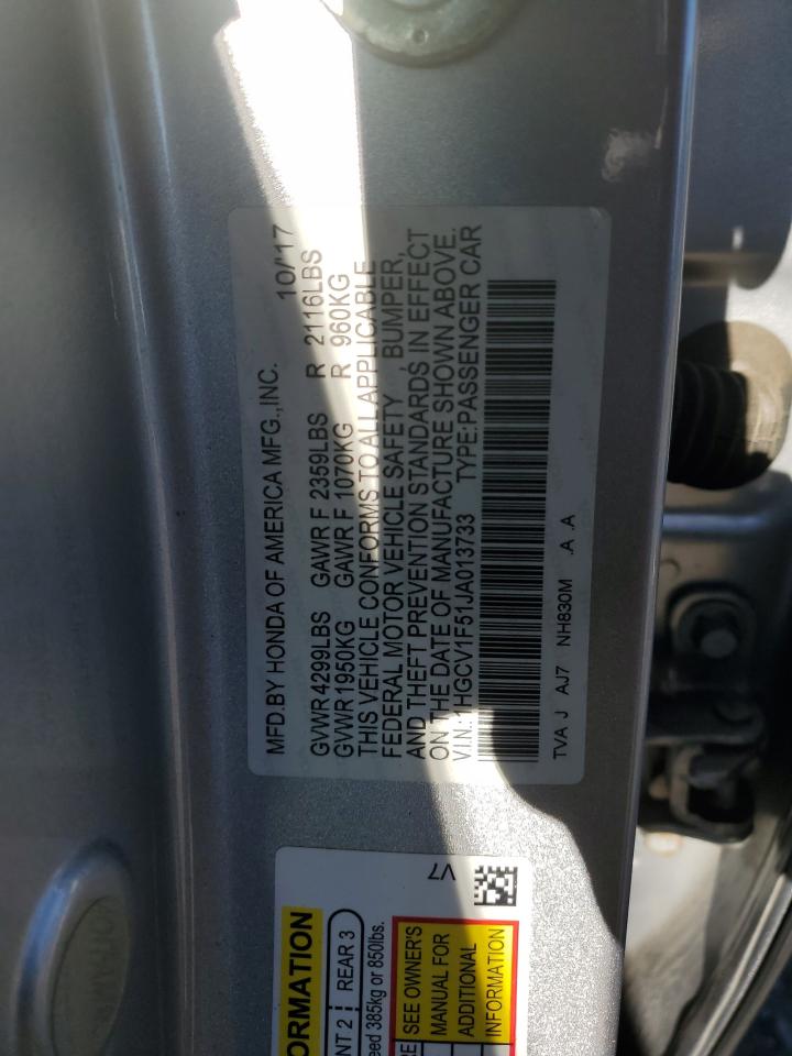 2018 Honda Accord Exl VIN: 1HGCV1F51JA013733 Lot: 85681365