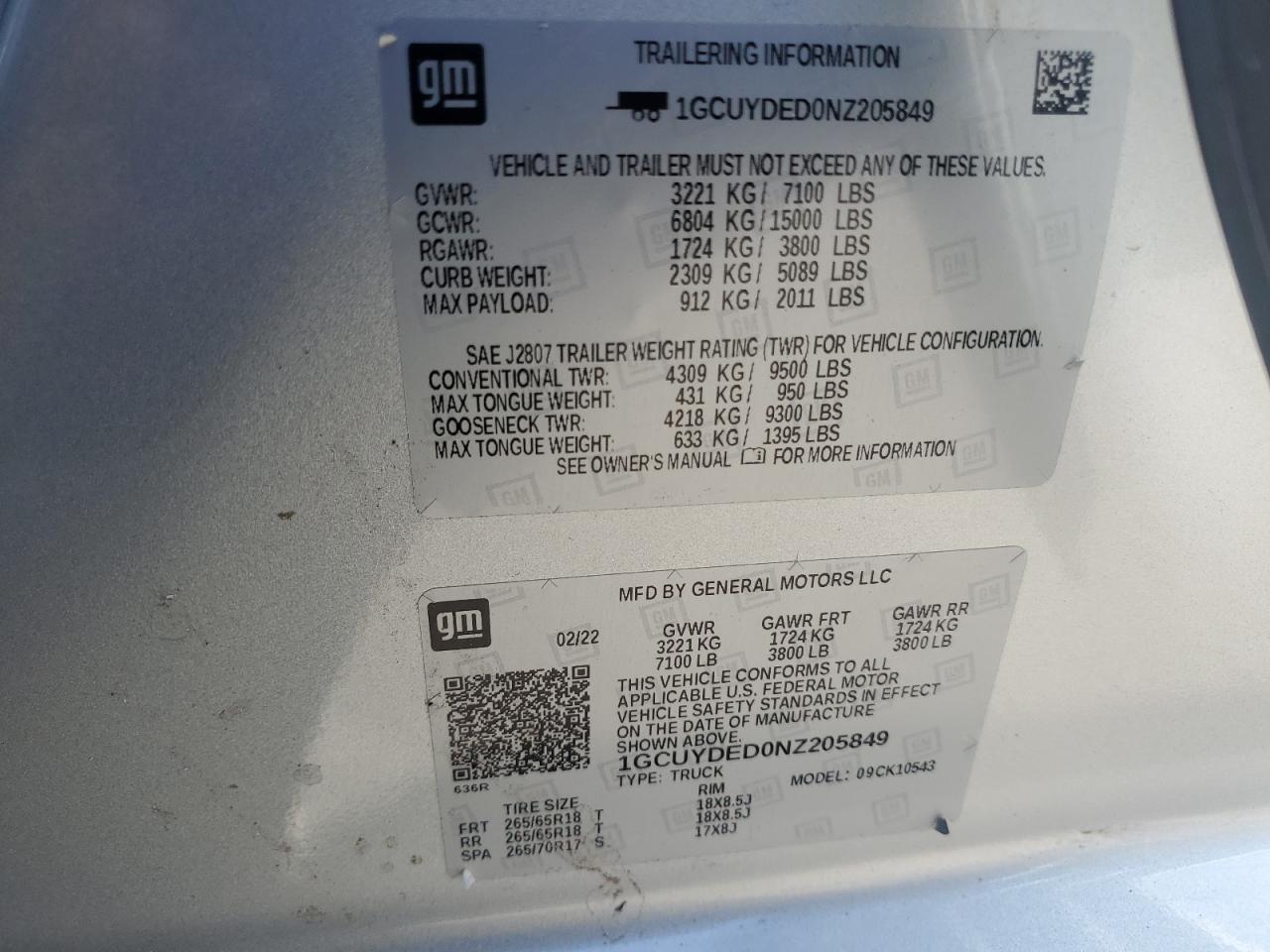 2022 Chevrolet Silverado Ltd K1500 Lt VIN: 1GCUYDED0NZ205849 Lot: 84521355