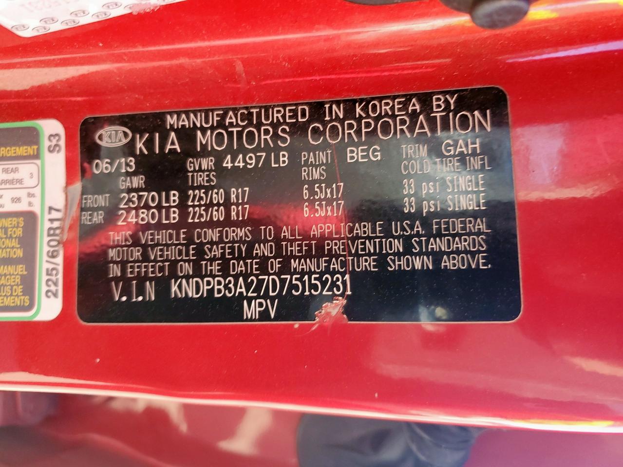 2013 Kia Sportage Base VIN: KNDPB3A27D7515231 Lot: 89802945