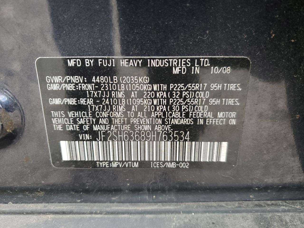 2009 Subaru Forester 2.5X Premium VIN: JF2SH63689H763534 Lot: 85324365