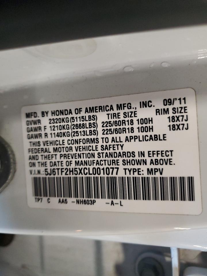 2012 Honda Crosstour Exl VIN: 5J6TF2H5XCL001077 Lot: 90639045