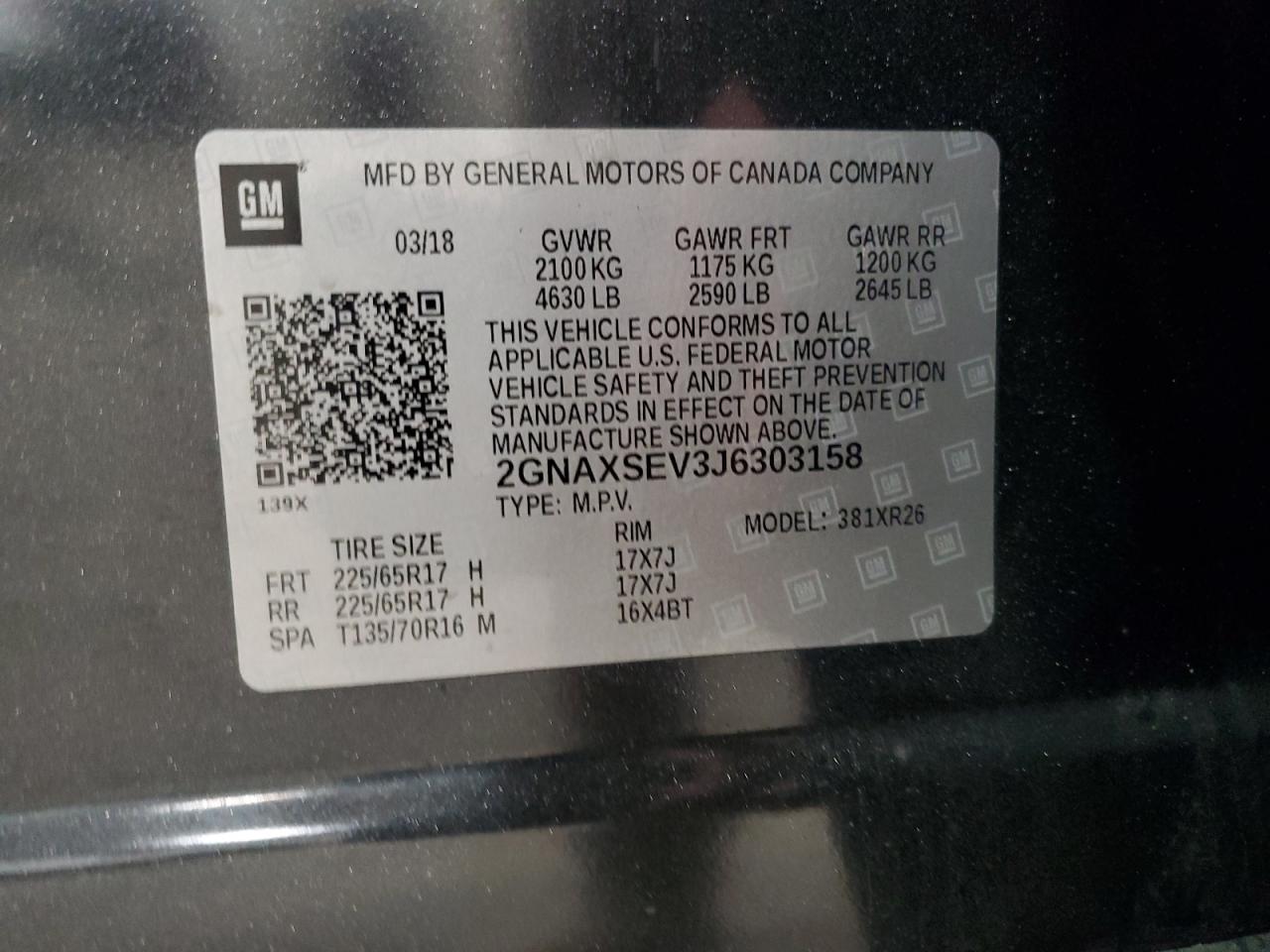 2018 Chevrolet Equinox Lt VIN: 2GNAXSEV3J6303158 Lot: 89727145