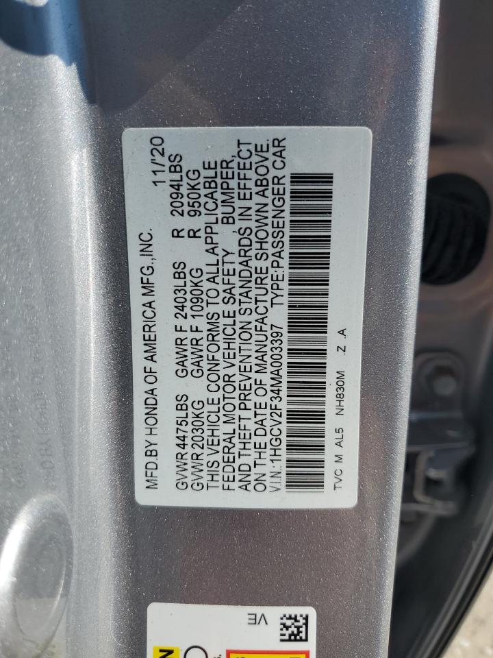 2021 Honda Accord Sport VIN: 1HGCV2F34MA003397 Lot: 84903065