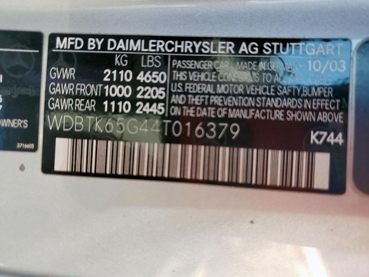 2004 Mercedes-Benz Clk 320 VIN: WDBTK65G44T016379 Lot: 84464675