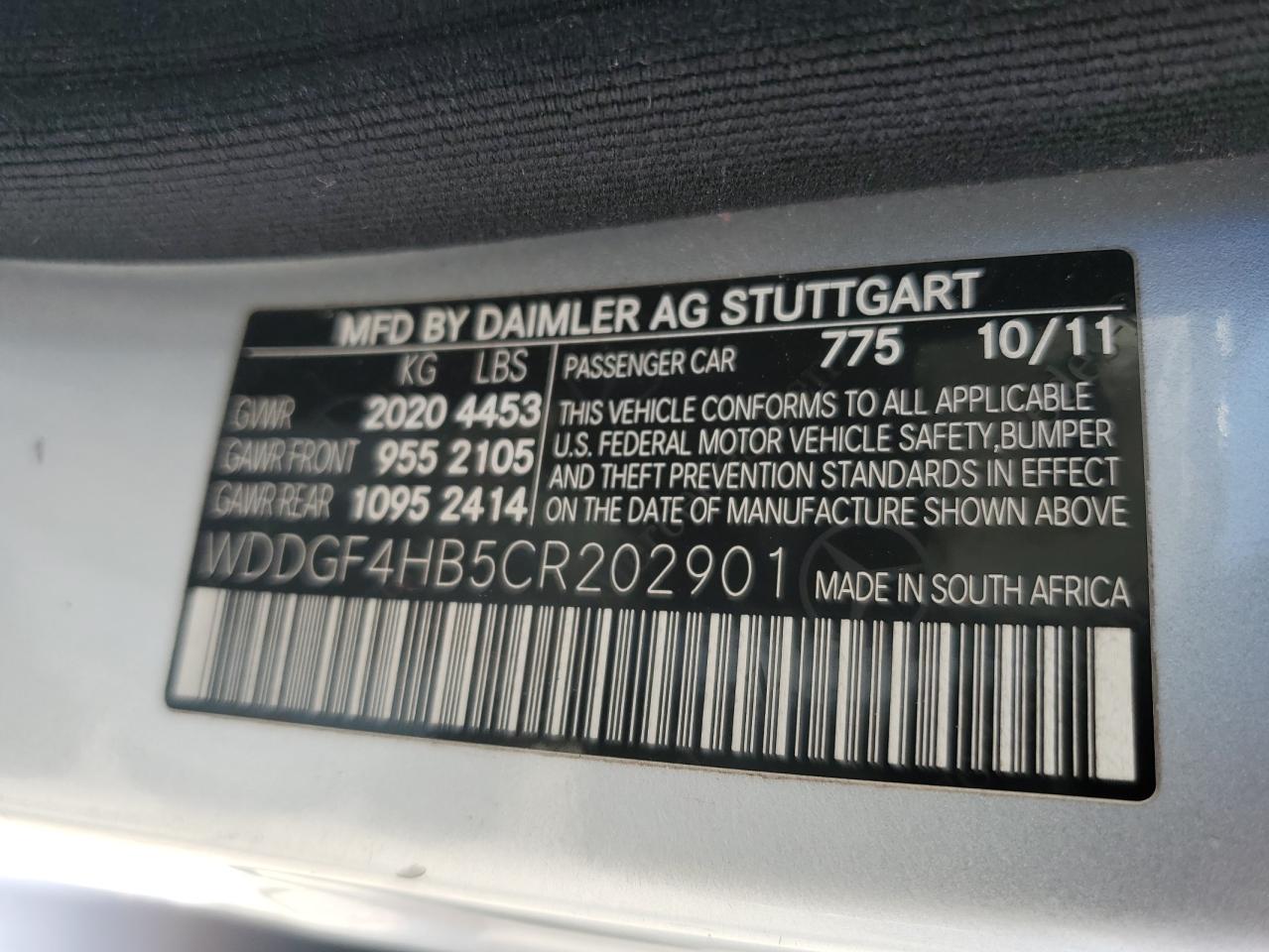 2012 Mercedes-Benz C 250 VIN: WDDGF4HB5CR202901 Lot: 85271975