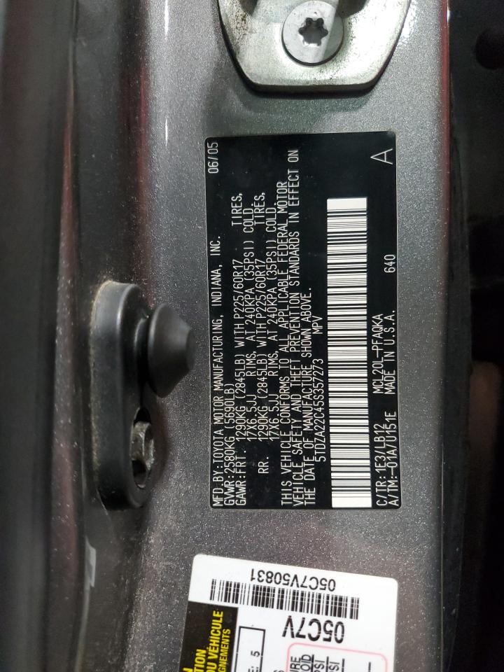 2005 Toyota Sienna Xle VIN: 5TDZA22C45S357273 Lot: 85701375