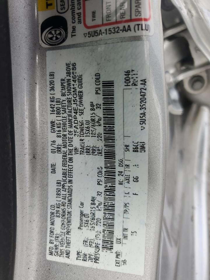 2016 Ford Fiesta Se VIN: 3FADP4EJ5GM146686 Lot: 85372515