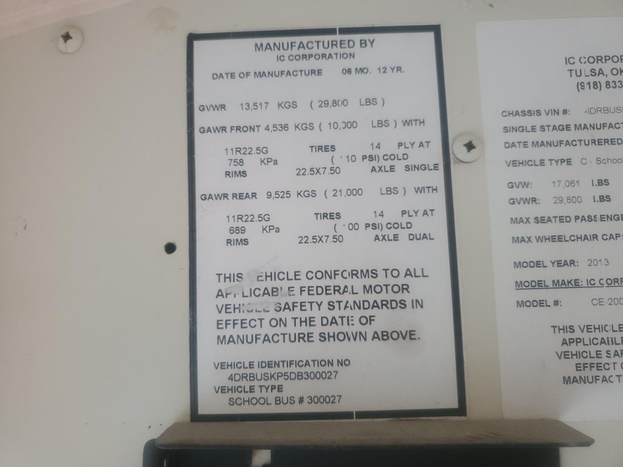 2013 Ic Corporation Ce Series School - School Bus VIN: 4DRBUSKP5DB300027 Lot: 84648855