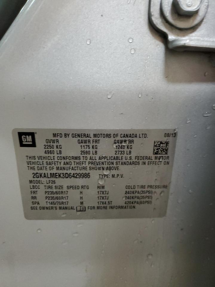 2013 GMC Terrain Sle VIN: 2GKALMEK3D6429986 Lot: 84768175