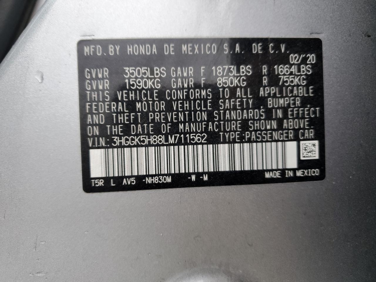 2020 Honda Fit Ex VIN: 3HGGK5H88LM711562 Lot: 82209335