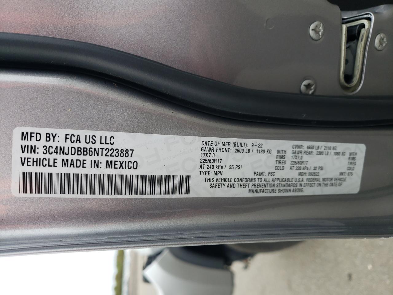 2022 Jeep Compass Latitude VIN: 3C4NJDBB6NT223887 Lot: 86069525