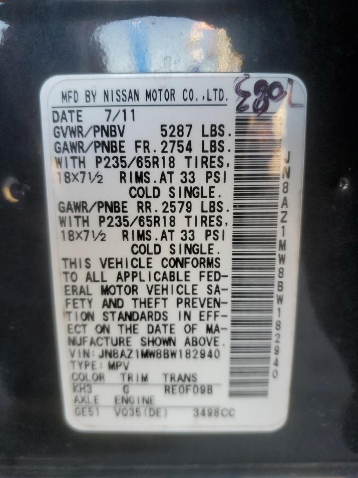 2011 Nissan Murano S VIN: JN8AZ1MW8BW182940 Lot: 85767435