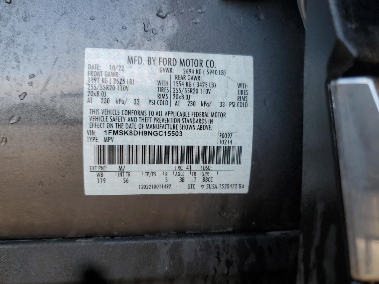 2022 Ford Explorer Xlt VIN: 1FMSK8DH9NGC15503 Lot: 85928855