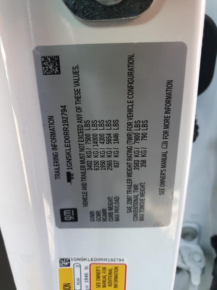 2024 Chevrolet Tahoe K1500 VIN: 1GNSKLED0RR192794 Lot: 86129665